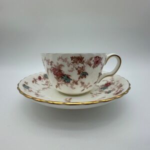 Minton Ancestral S-376 Teacup and Saucer Set Floral Bone China England